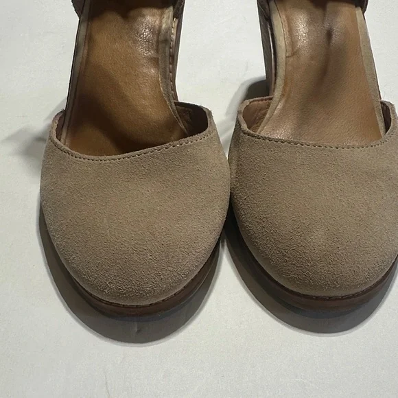 Crown Vintage Ludawen tan leather upper wedge sandals zipper & adjustable buckle - Picture 5 of 9